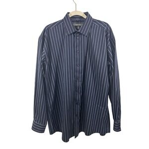 Kenneth Cole Reaction Men Large 34-35 16 1/2 Blue Stripes Button Up 100% Cotton
